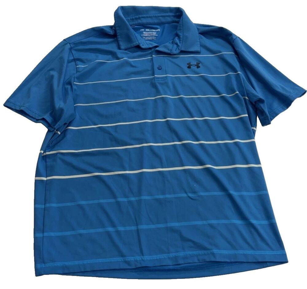 Under Armour Playoff Polo Men’s XXL Blue Striped Loose Fit Golf Shirt